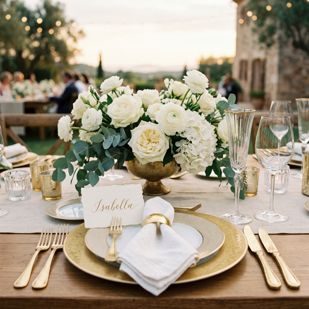 Mesa de boda elegante con decoración floral