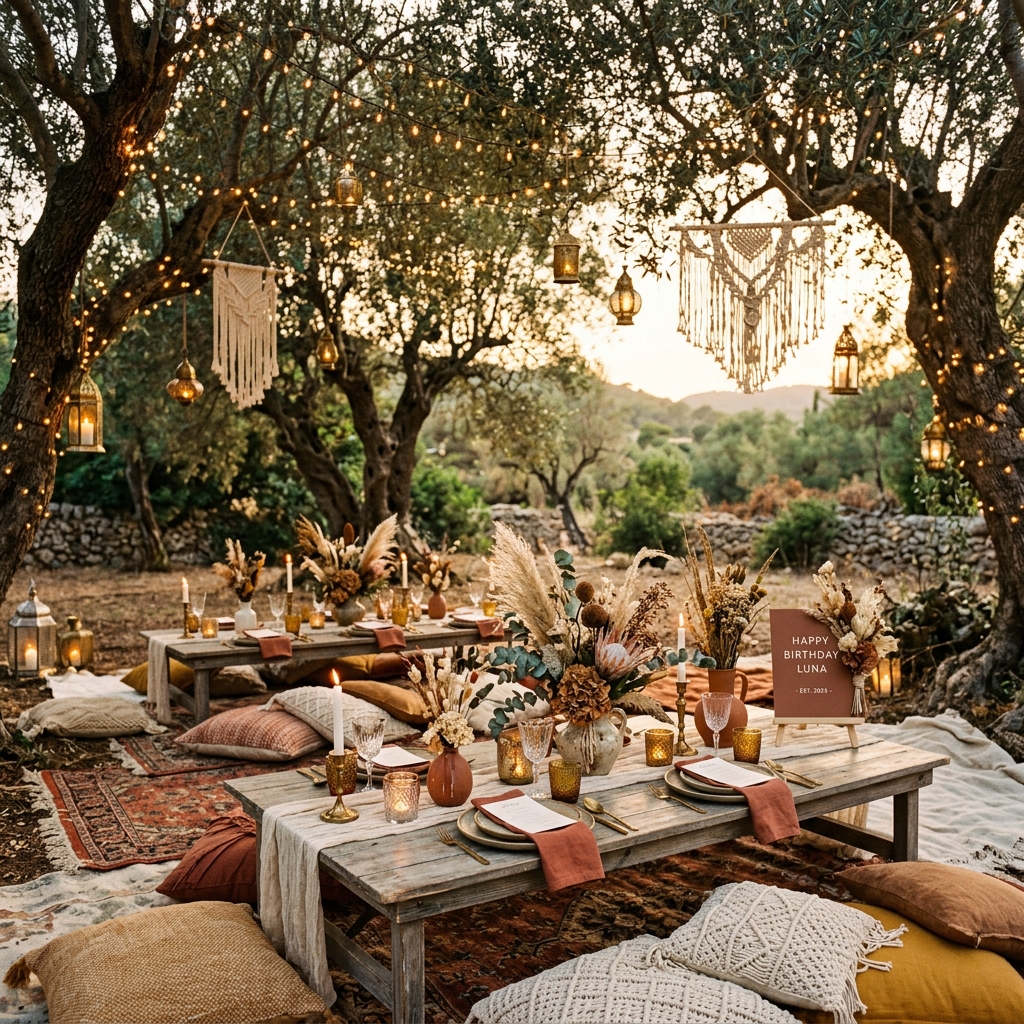 Fiesta privada bohemian-chic en olivar