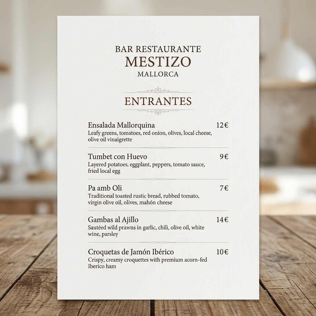 Vista previa de la carta — Entrantes