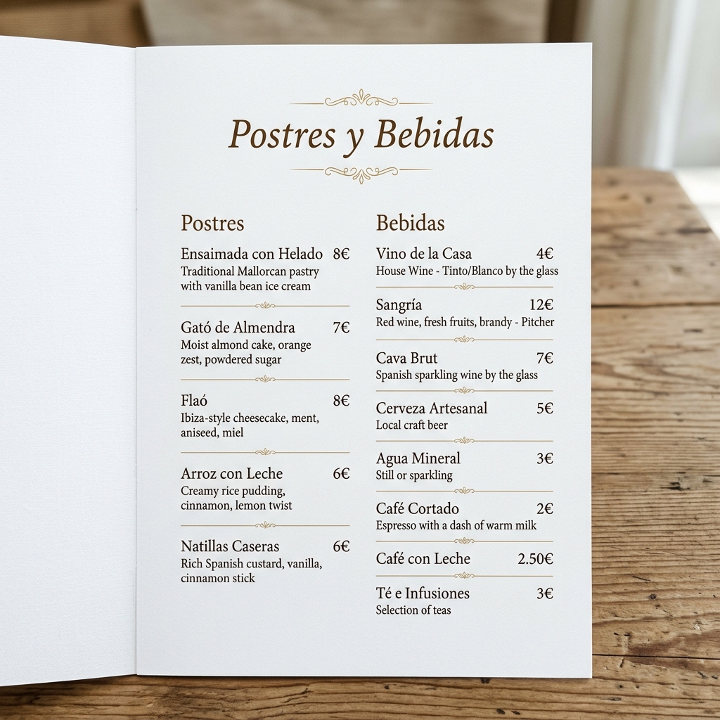 Carta — Postres y Bebidas